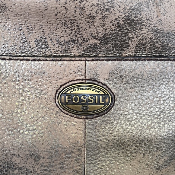 FOSSIL LEATHER LARGE BOHO SHOULDER BAG, distressed bronze, zippers - Picture 7 of 12